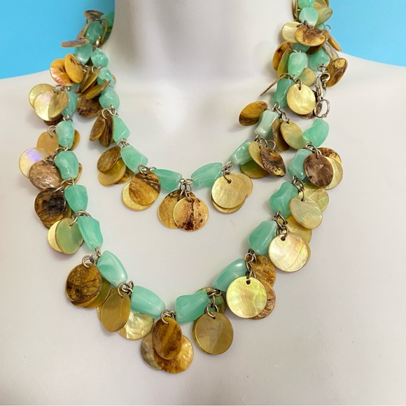 Boho Shell & Mint Green Acrylic Beads Necklace & Bracelet Set - Picture 4 of 8